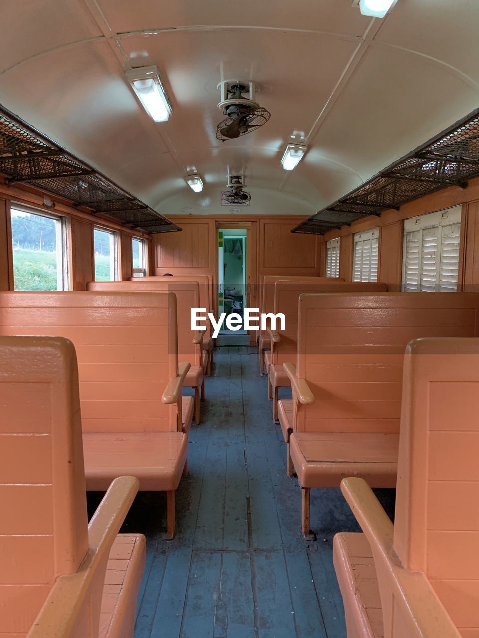 Wooden empty seat in train