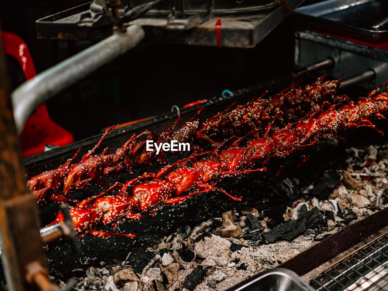 High angle view of barbecue grill