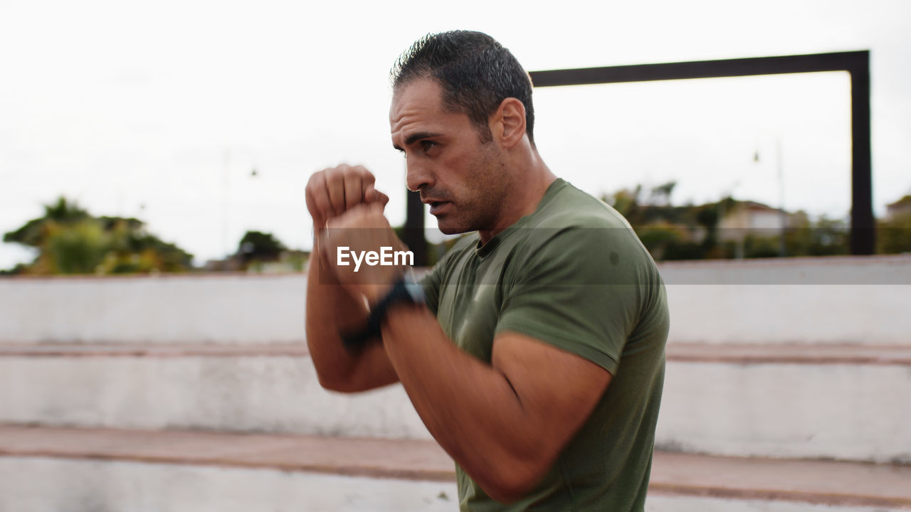 Man fighter trains his punches