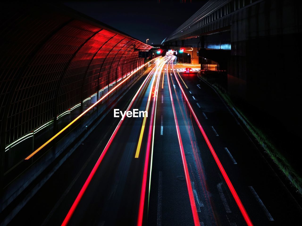 Light trails on highway at night