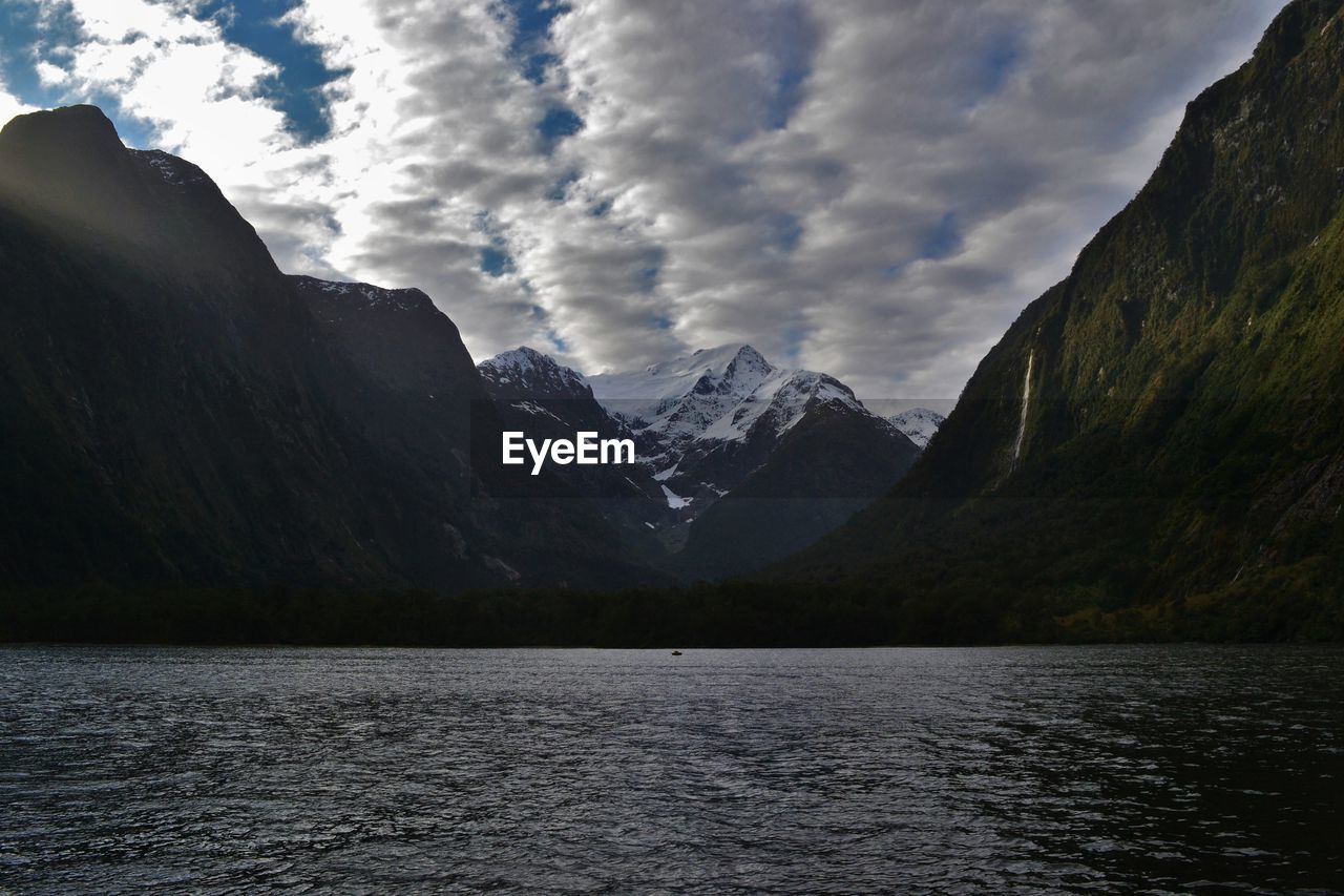 SCENIC VIEW OF LAKE AND MOUNTAINS