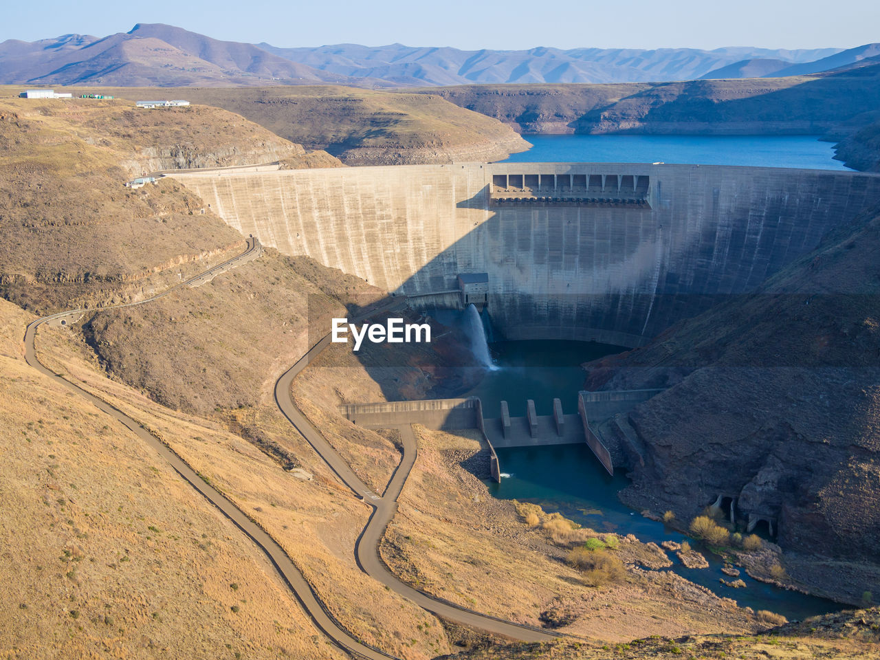 High angle view of katse dam hydroelectric power plant in mountains of lesotho, africa
