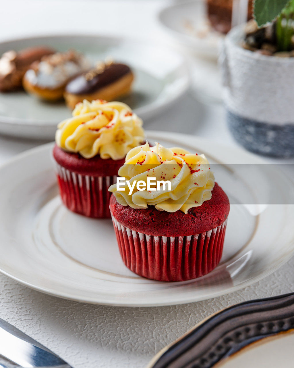 close-up of cupcakes