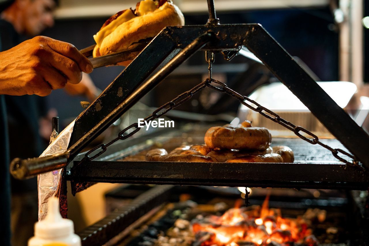 Close-up of food on barbecue grill