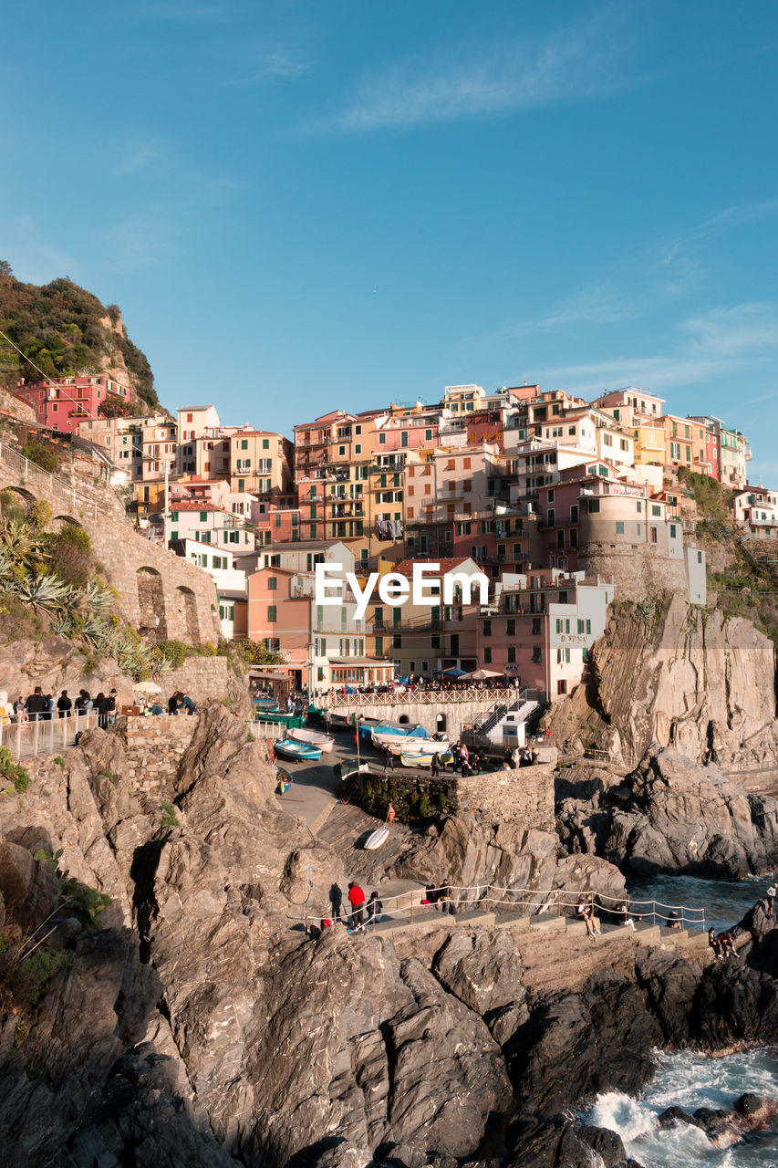 High angle view of manarola townscape against sky