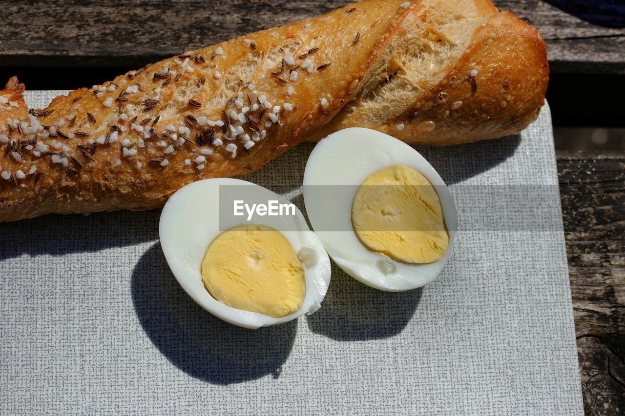 High angle view of egg on table