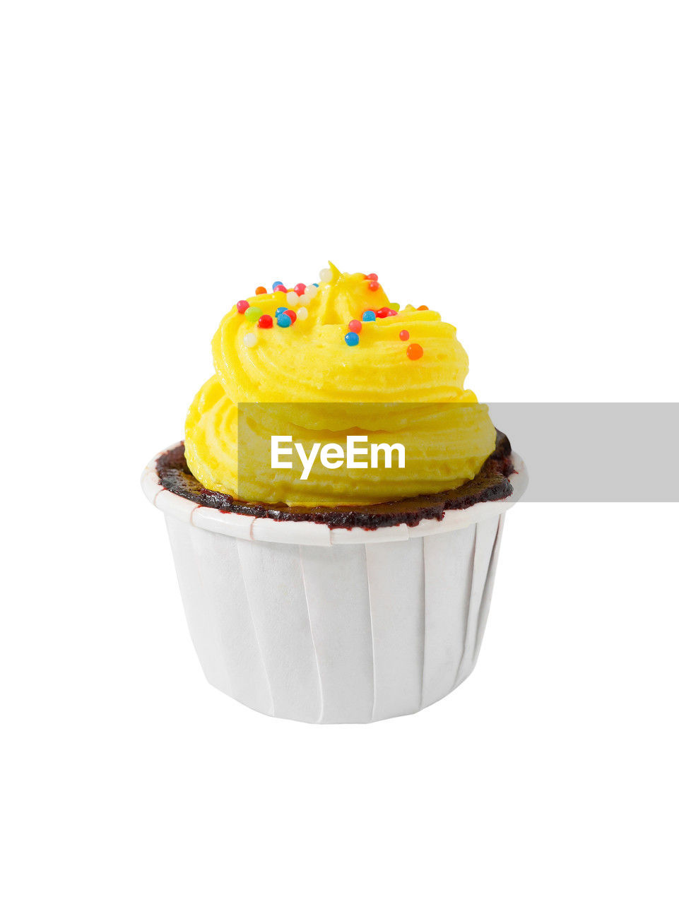 sweet food, food and drink, sweet, food, dessert, white background, cupcake, cake, cut out, baked, studio shot, yellow, unhealthy eating, freshness, temptation, indoors, icing, no people, muffin, produce, fruit, multi colored