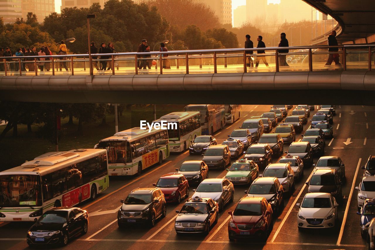 High angle view of vehicles on road