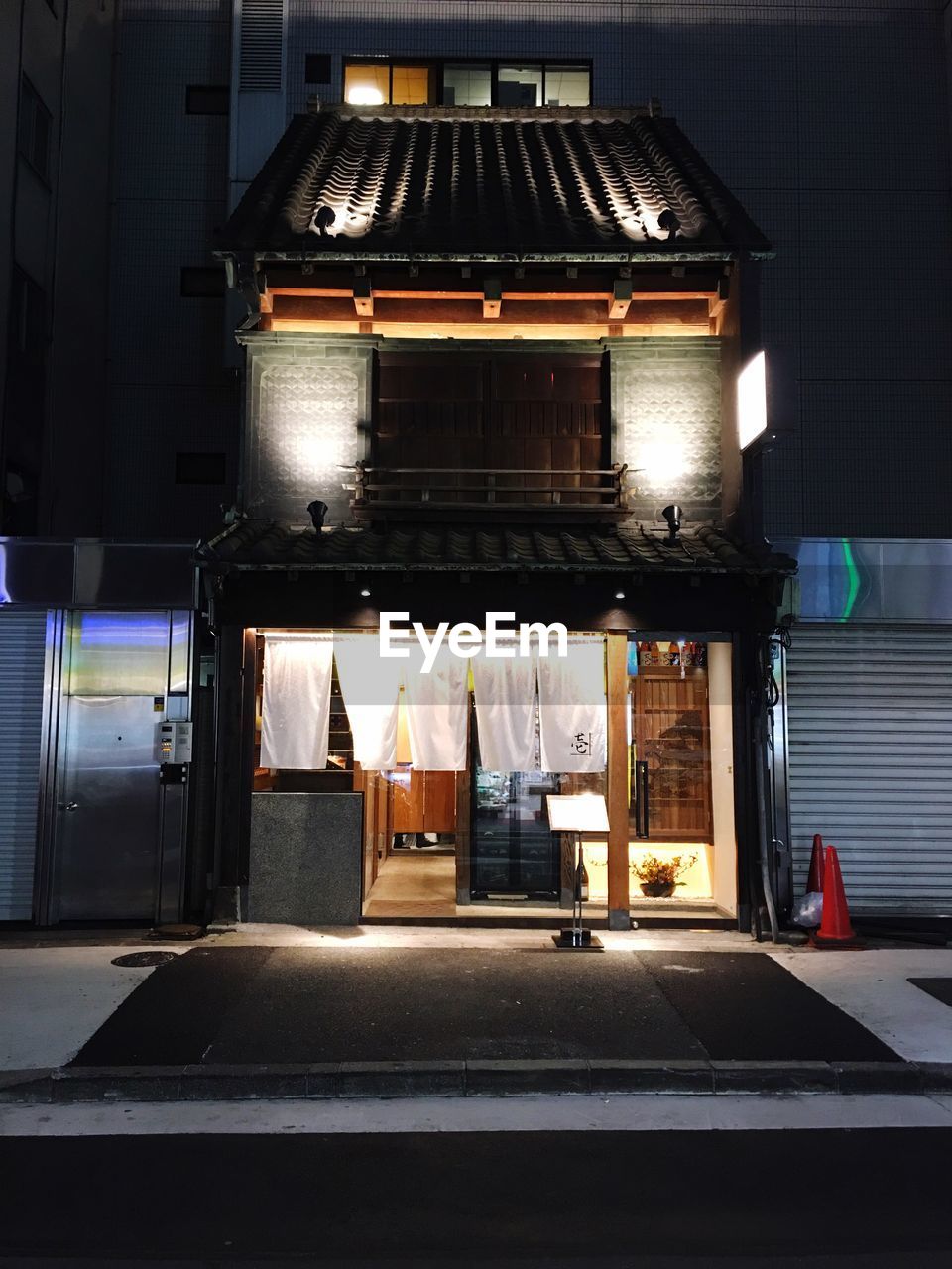 Illuminated building at night