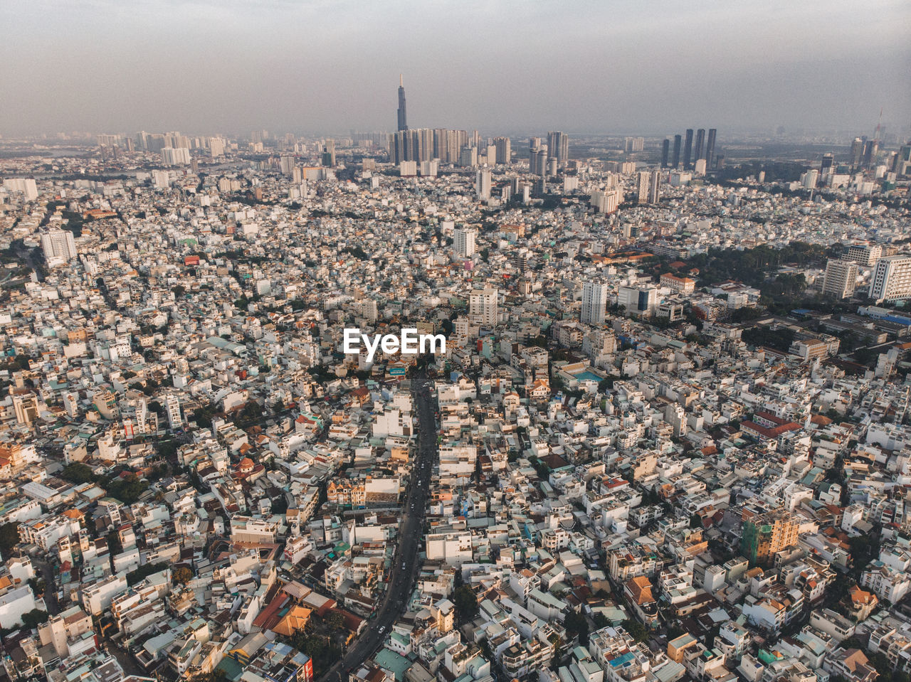 High angle view of cityscape against sky