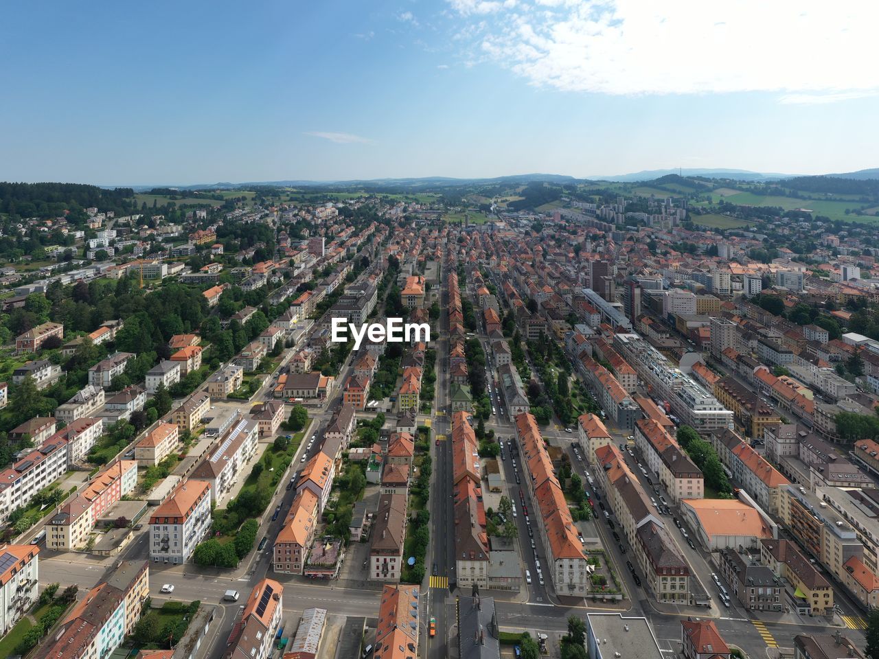 high angle view of townscape against sky