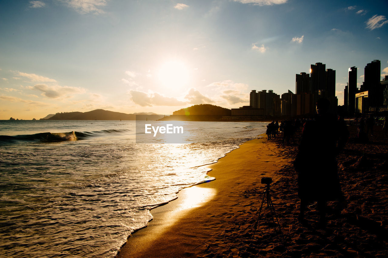 View of city at sunset