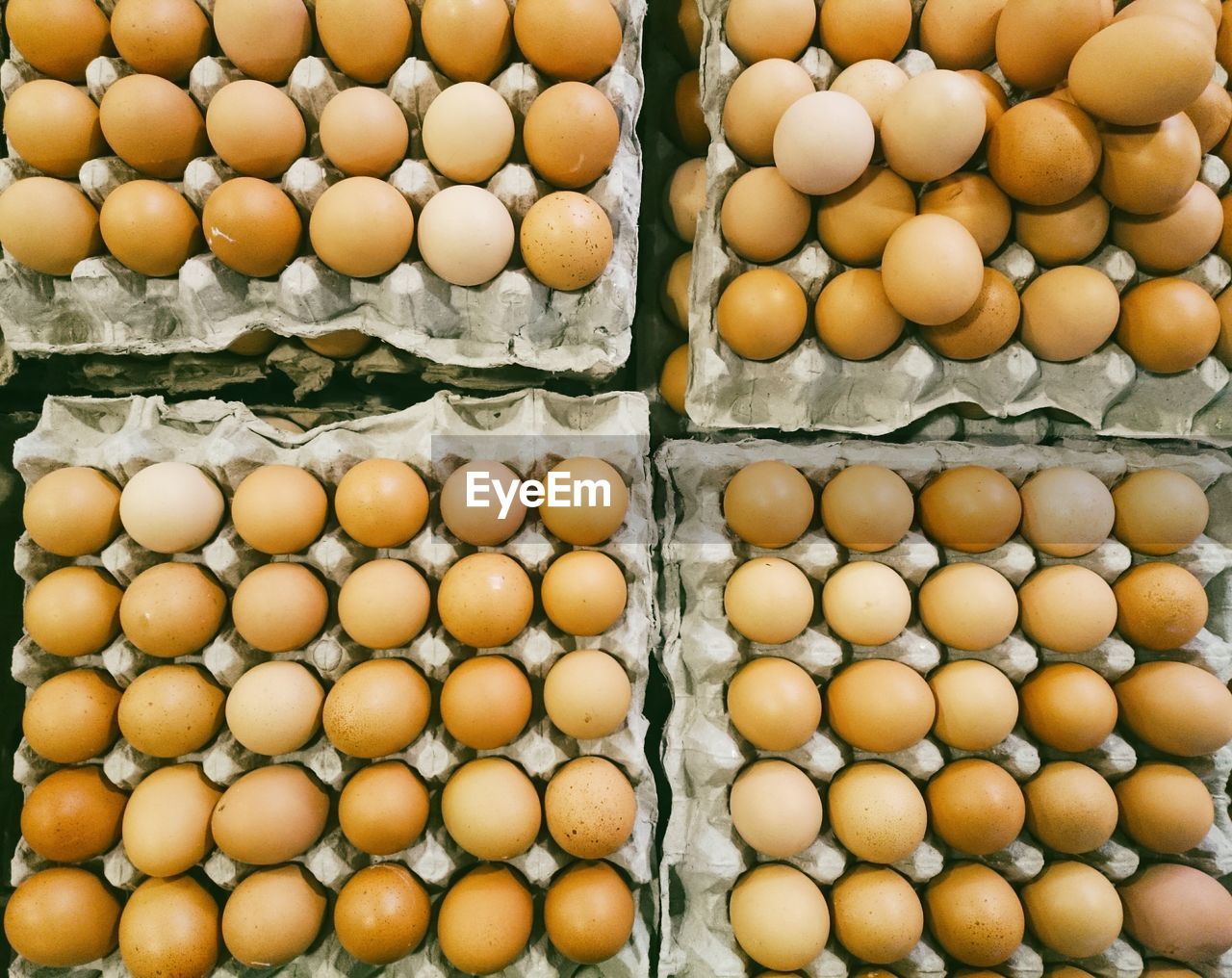 Full frame shot of eggs in cartons