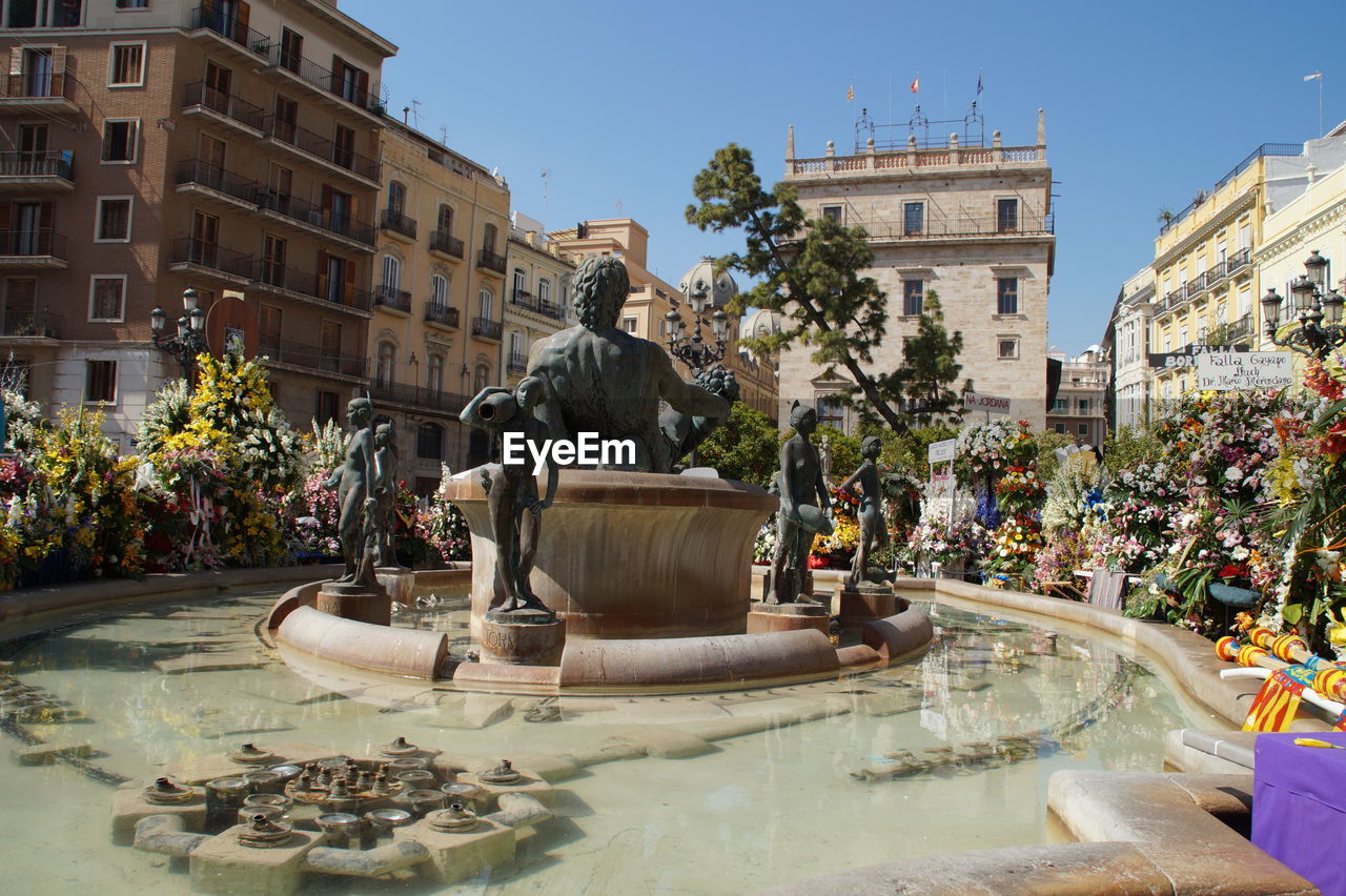 FOUNTAIN IN FRONT OF BUILDING AGAINST SKY