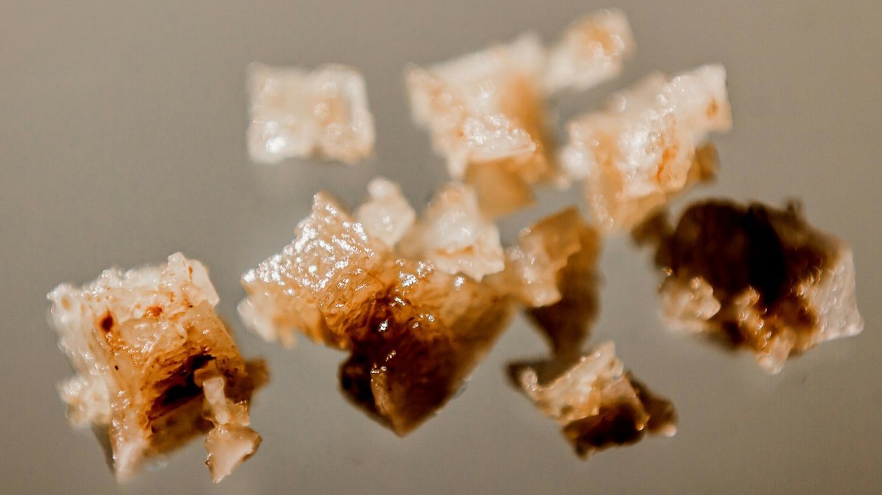 Close-up of salt crystals on surface