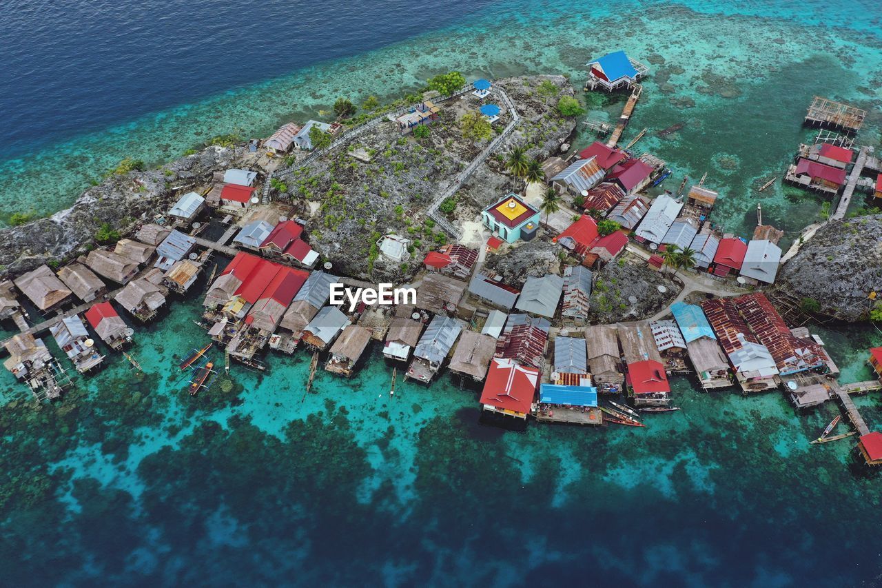 High angle view of boats on beach