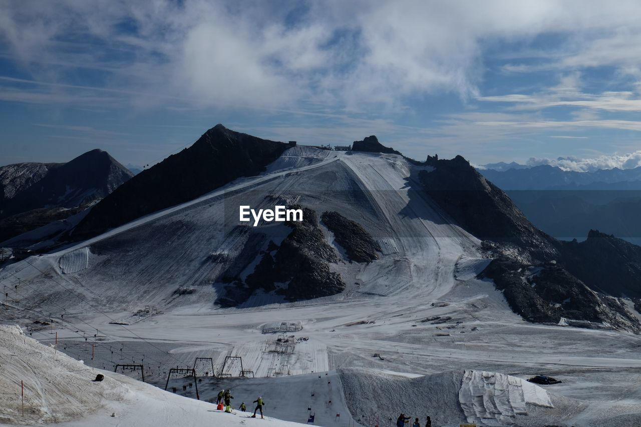 Panoramic view of ski resort on glacier during summer.