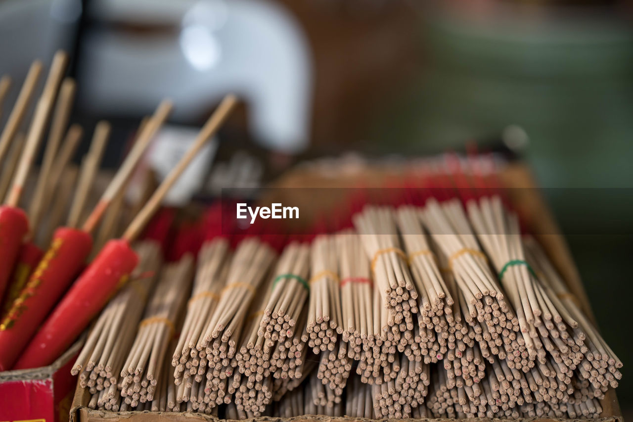 Close-up of stacking incense 