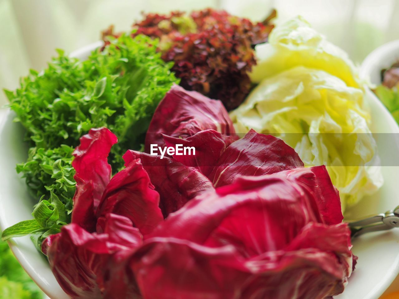 CLOSE-UP OF CHOPPED VEGETABLES IN PLATE WITH RED CHILI PEPPERS