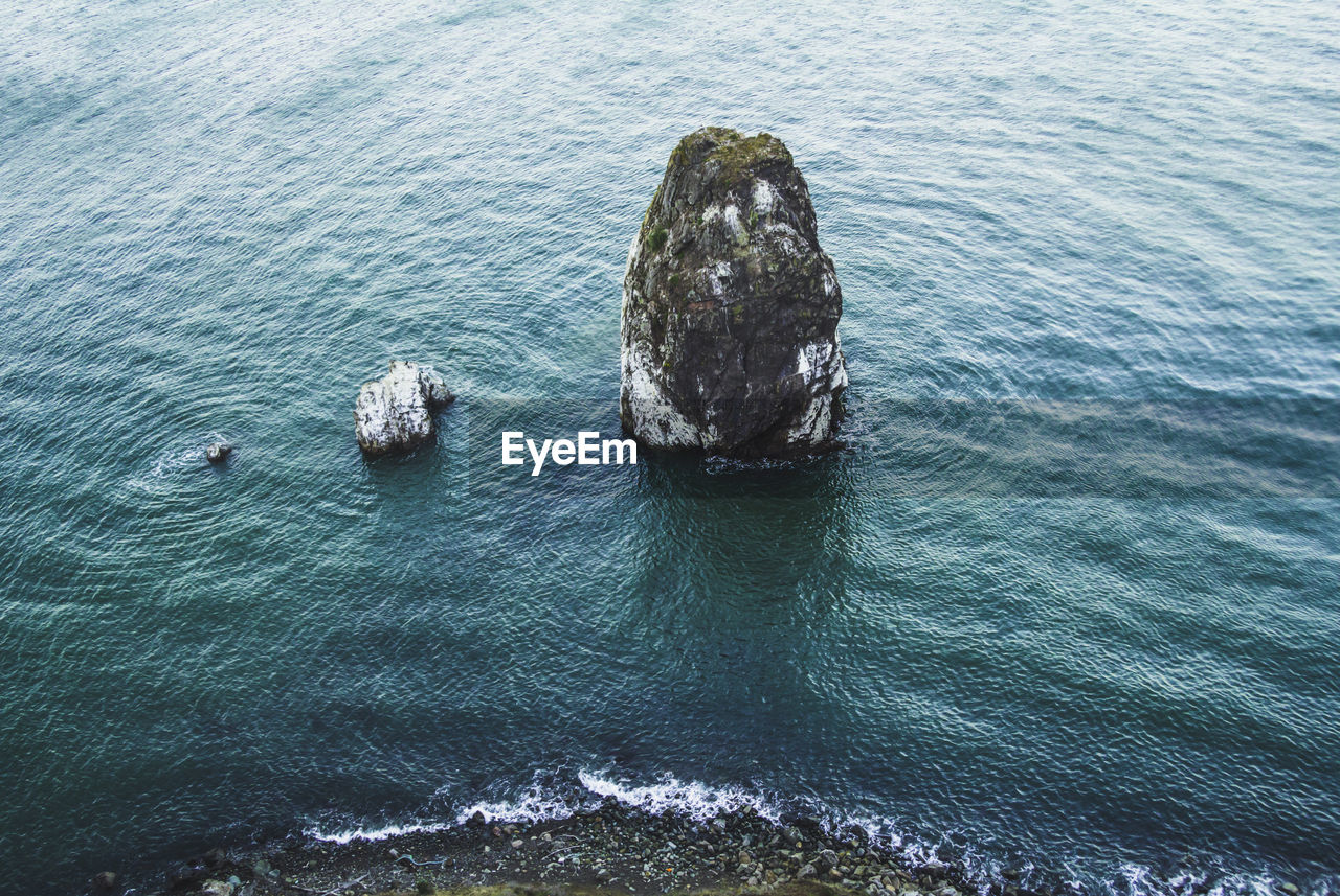 High angle view of rocks in sea