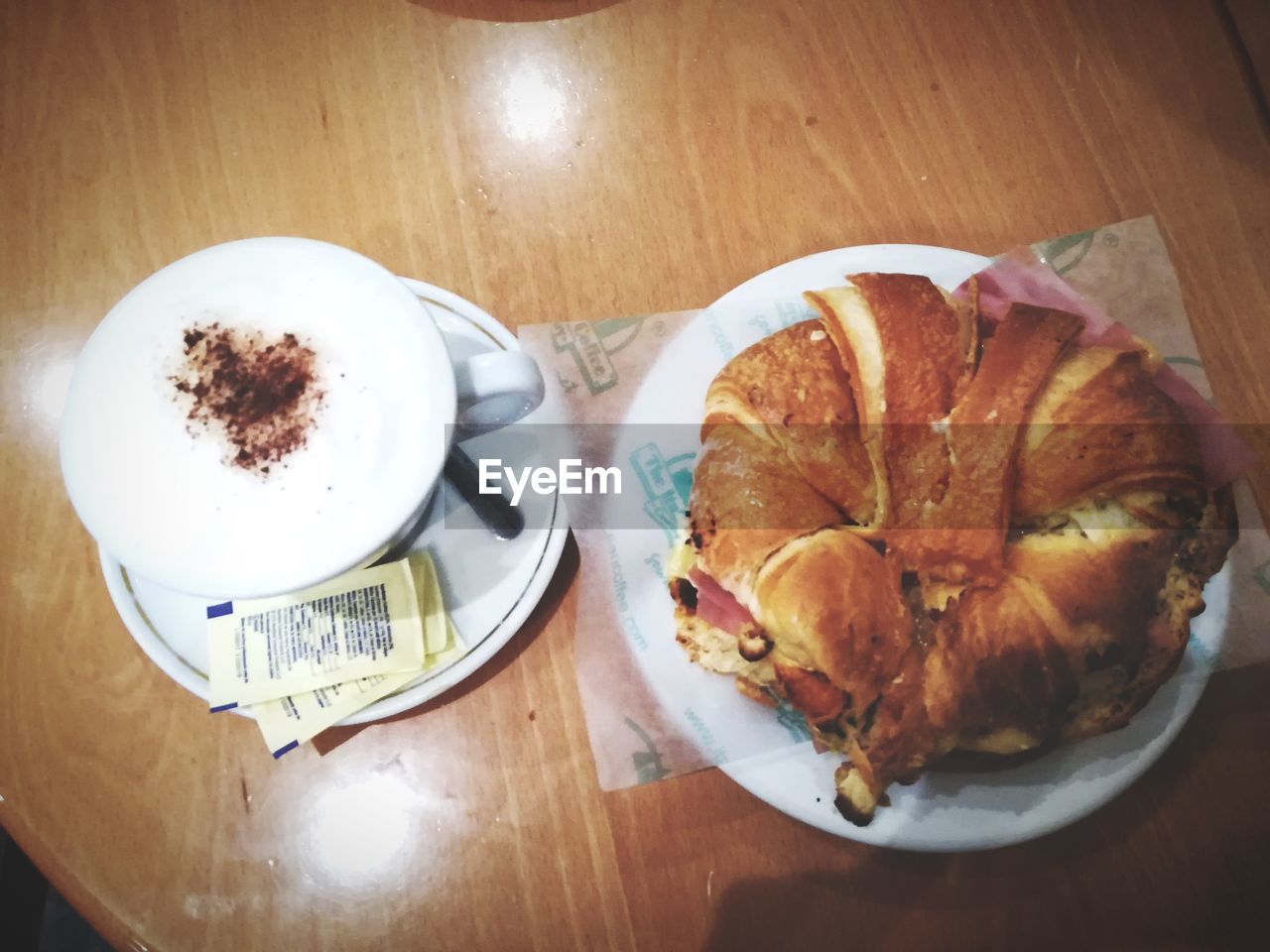 HIGH ANGLE VIEW OF BREAKFAST AND COFFEE ON TABLE