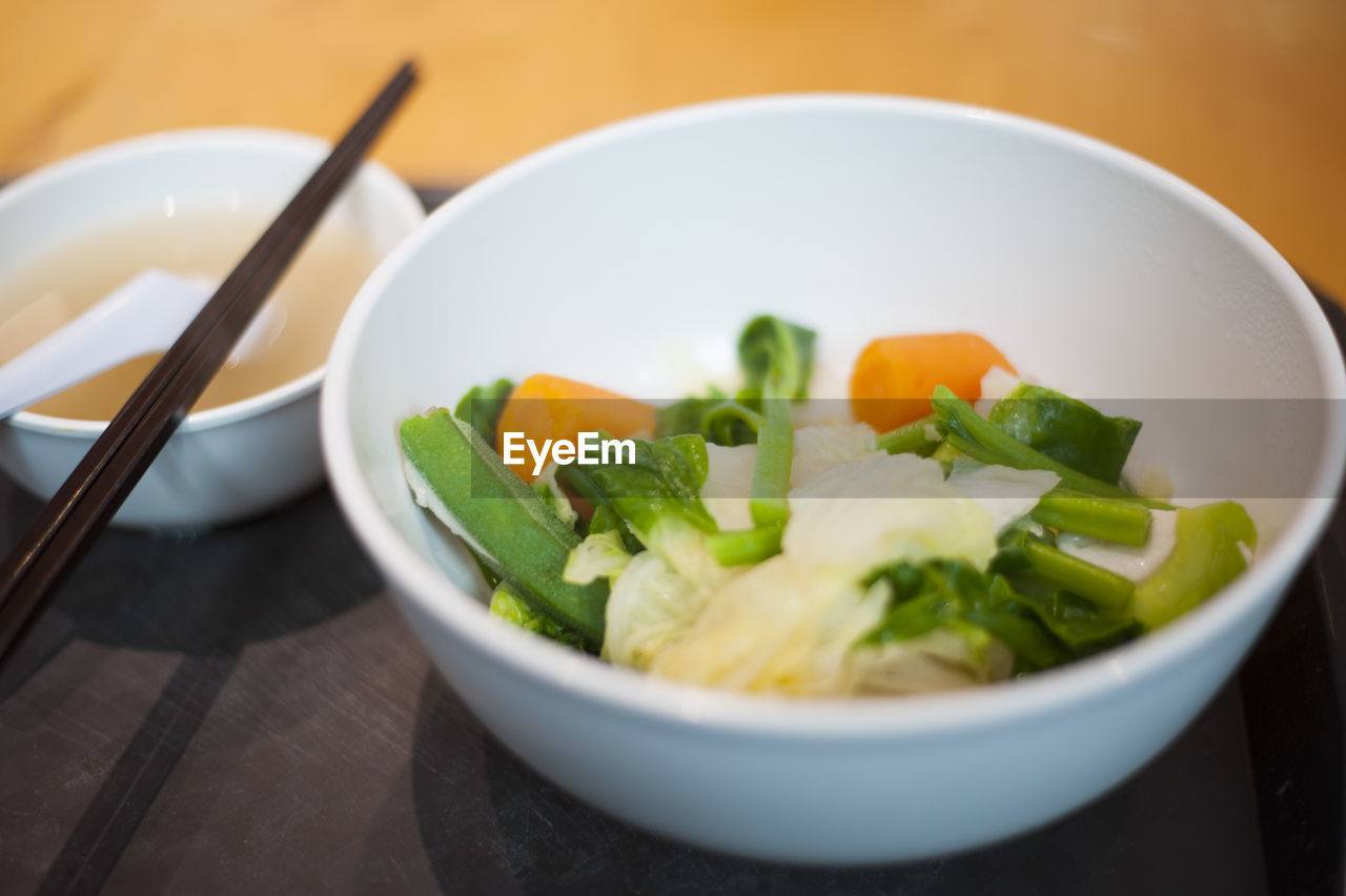 Close-up of salad in bowl on table