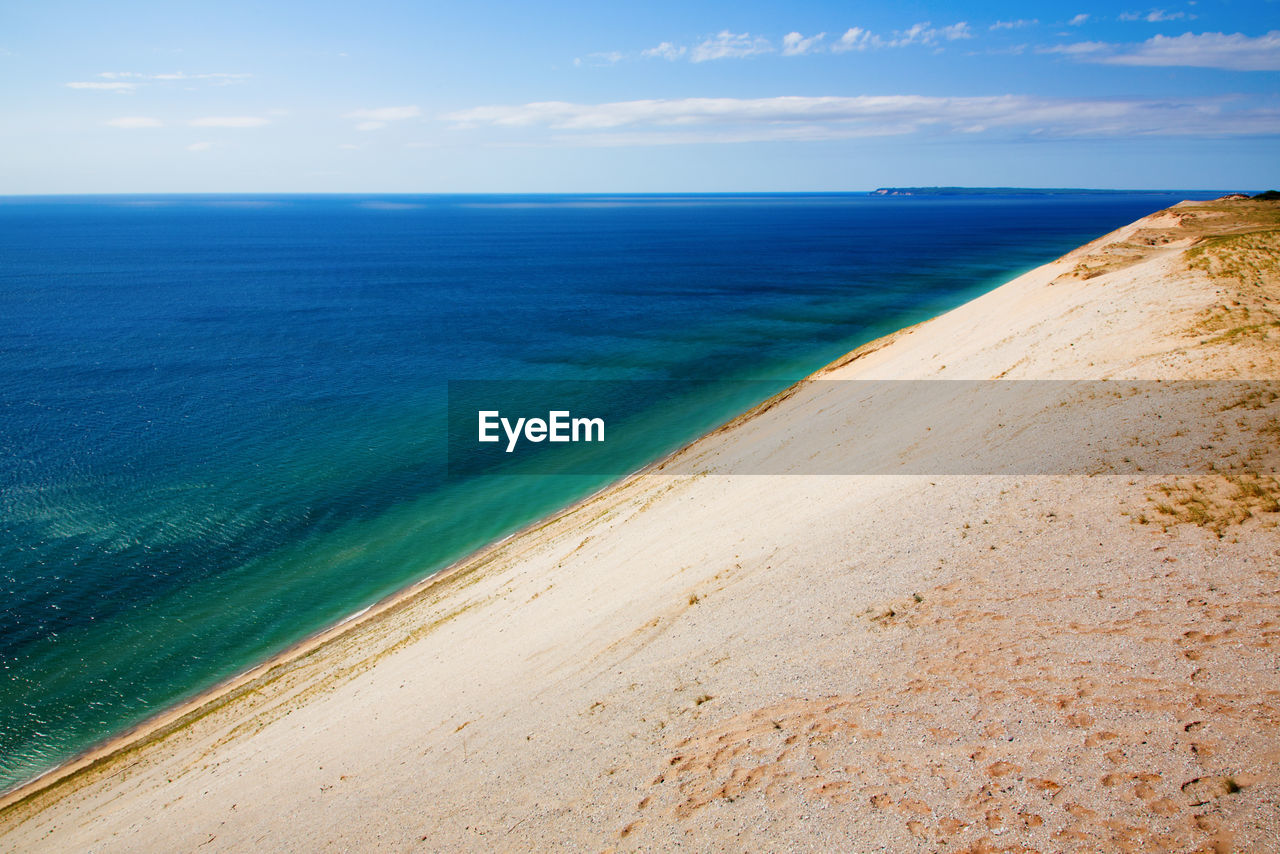 SCENIC VIEW OF BEACH AGAINST BLUE SKY