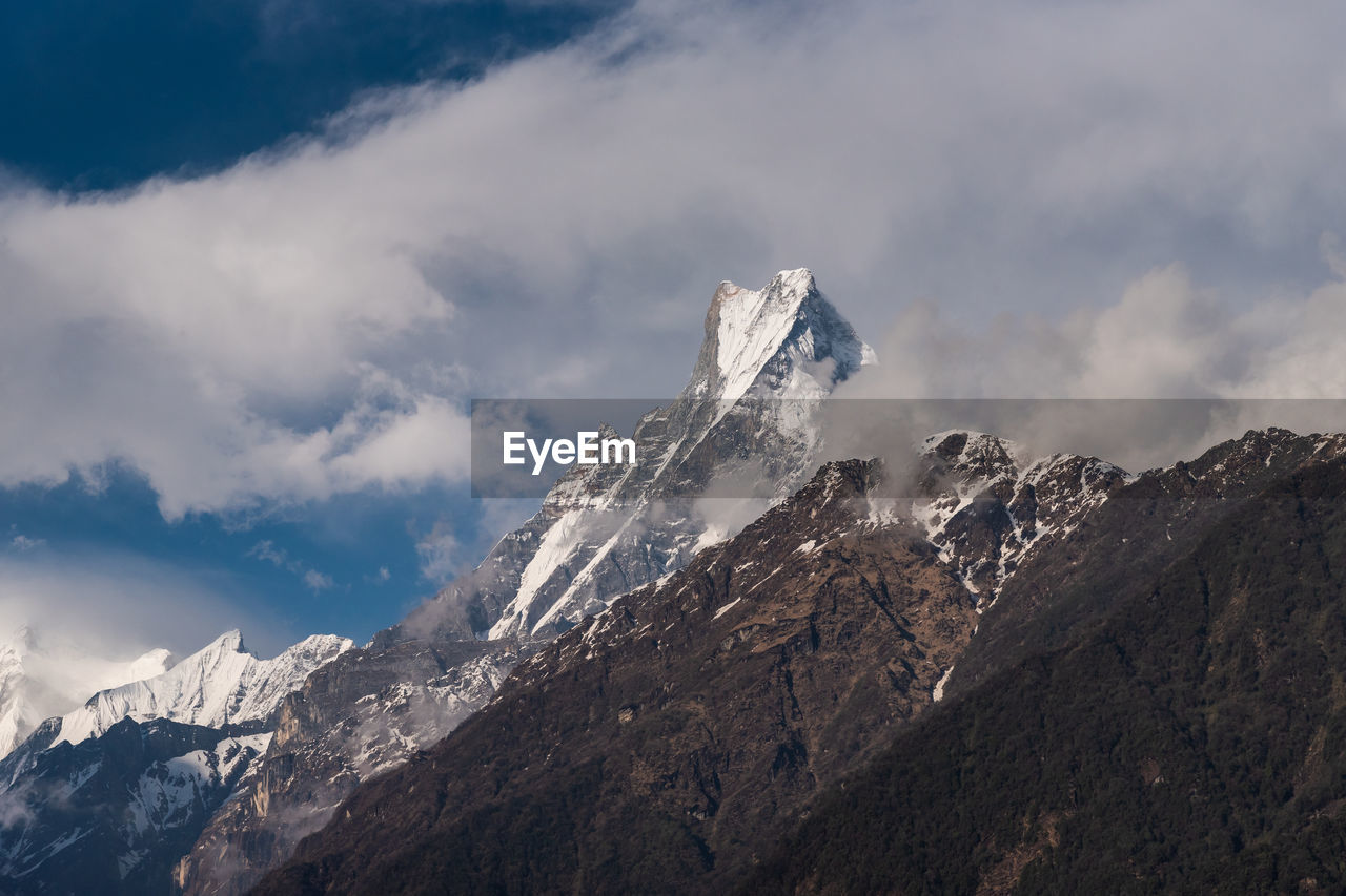 Scenic view of snow covered mountain against sky