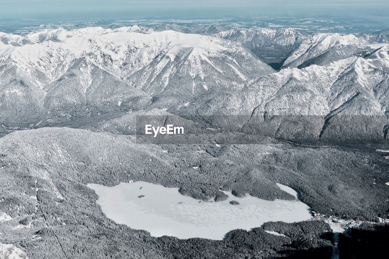 Scenic view of snowcapped mountains during winter