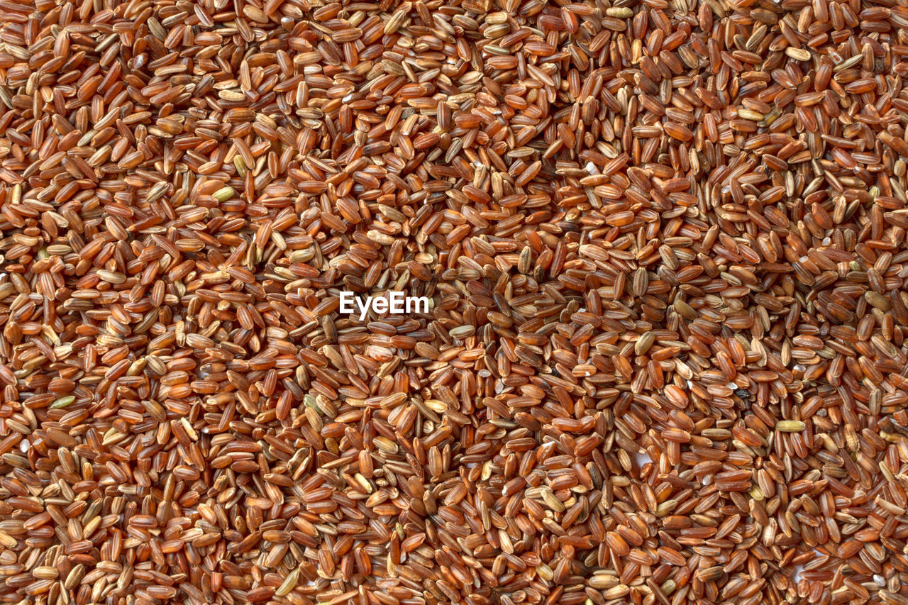 Brown rice close-up texture. whole grain, source of fiber and vitamins. unpolished rice background