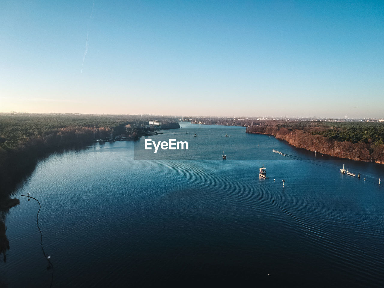 High angle view of sea against clear sky