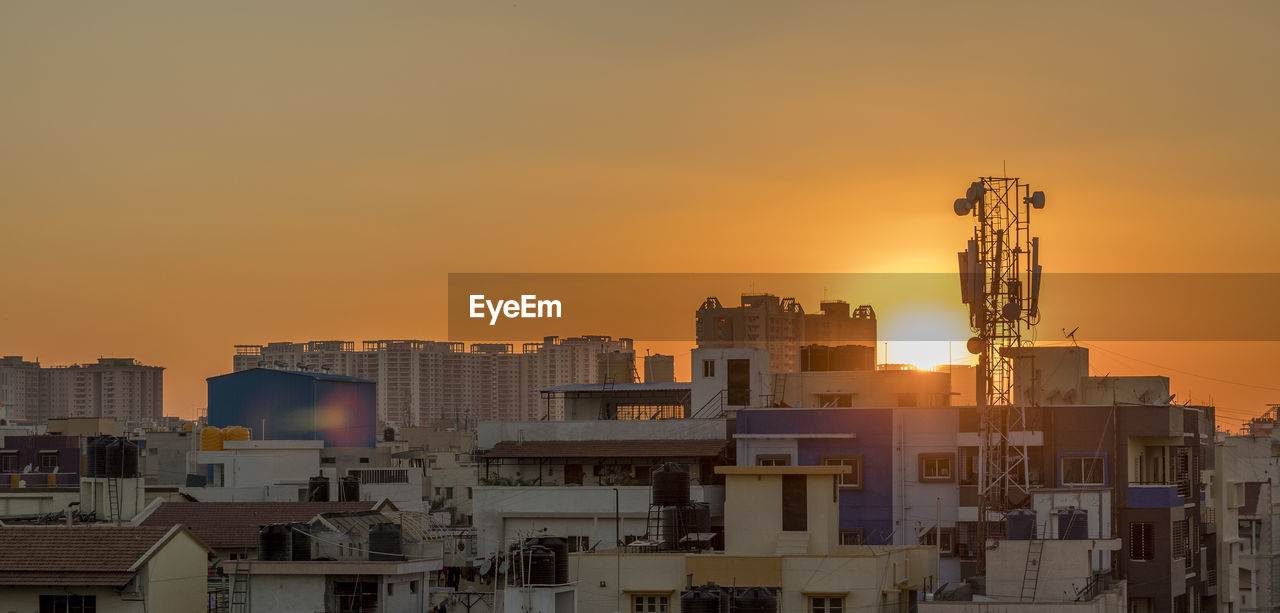 View of cityscape at sunset