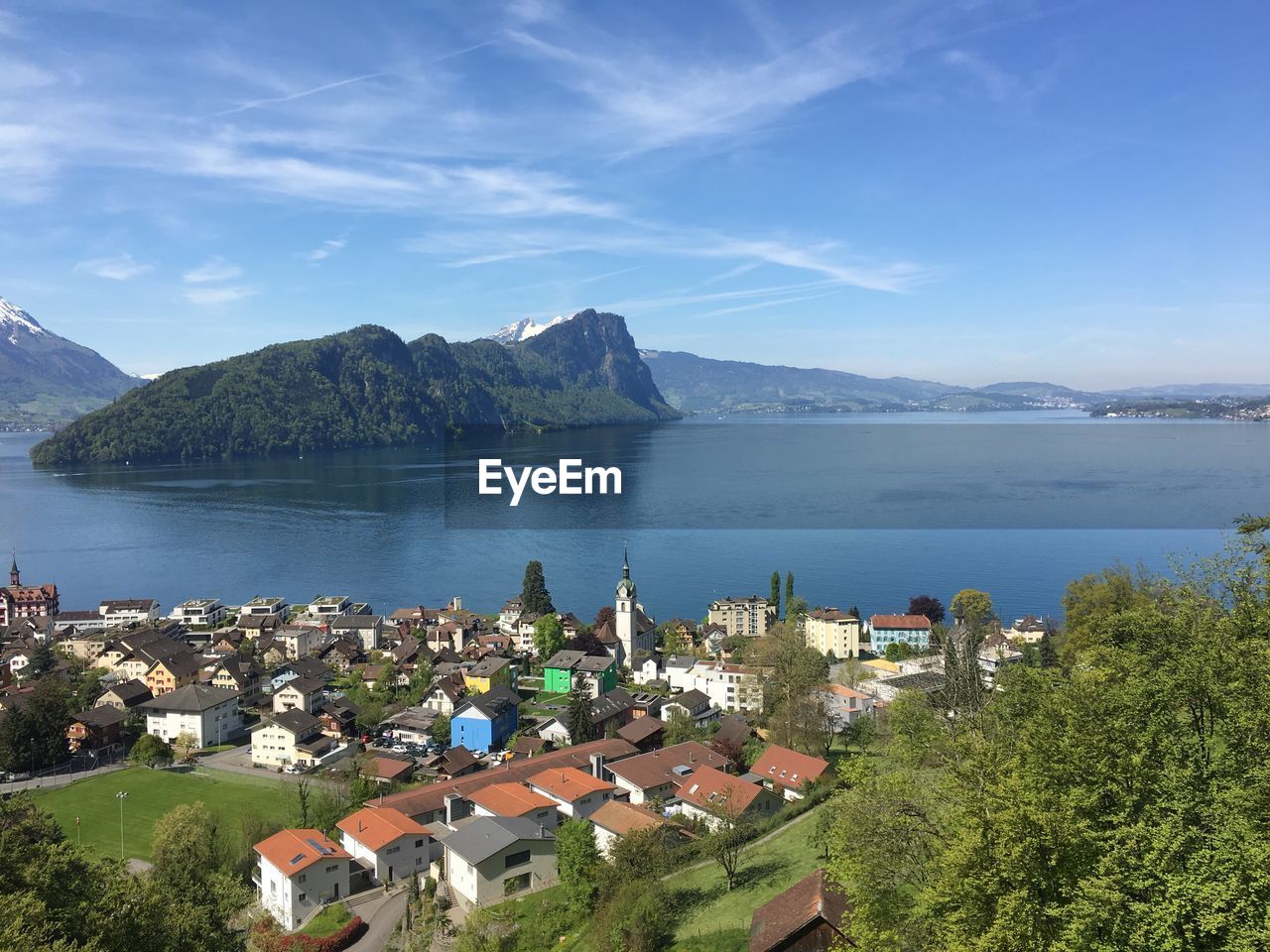 Panoramic view of trees and mountains against sky