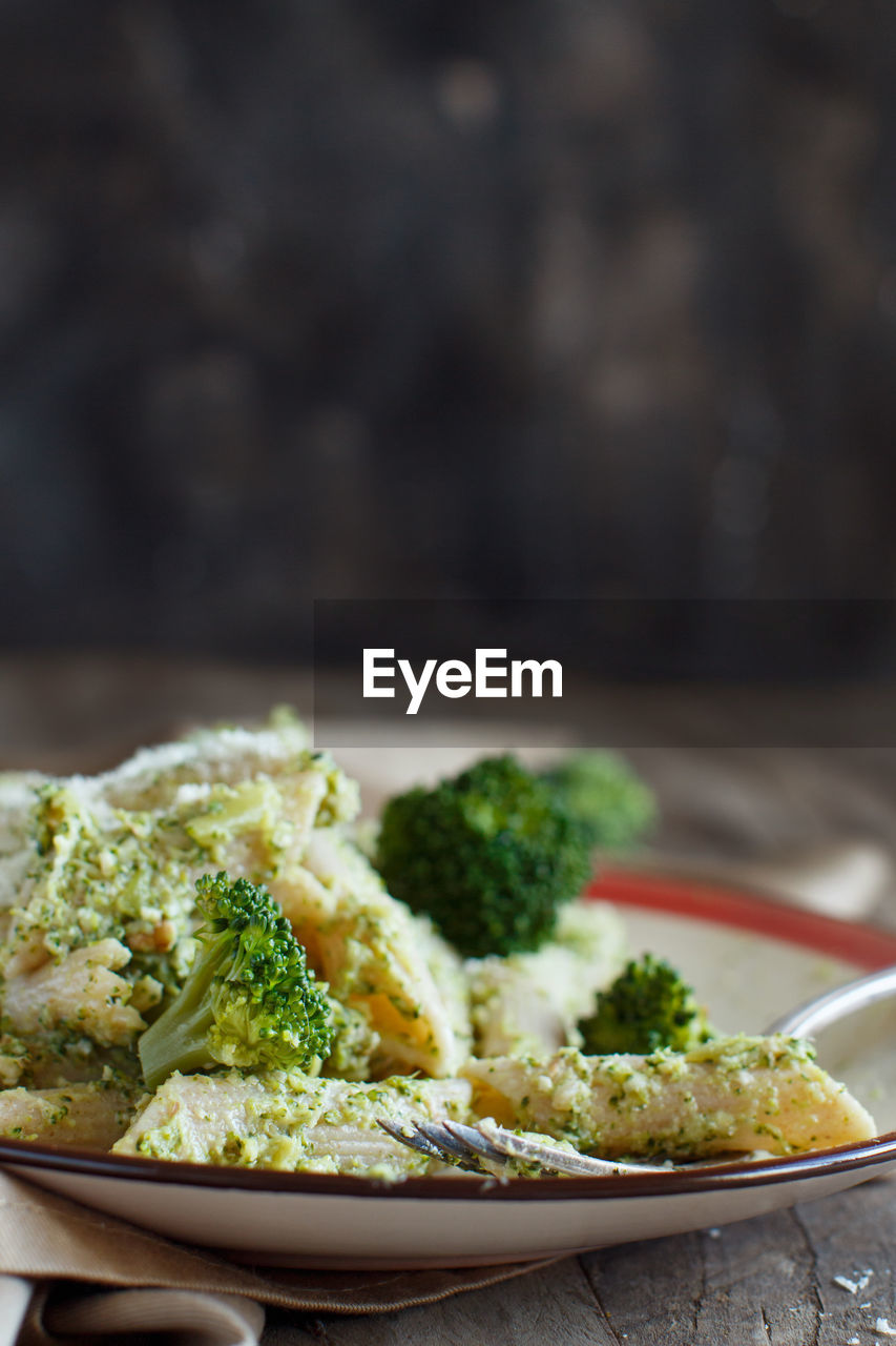 Close-up of pasta in plate on table