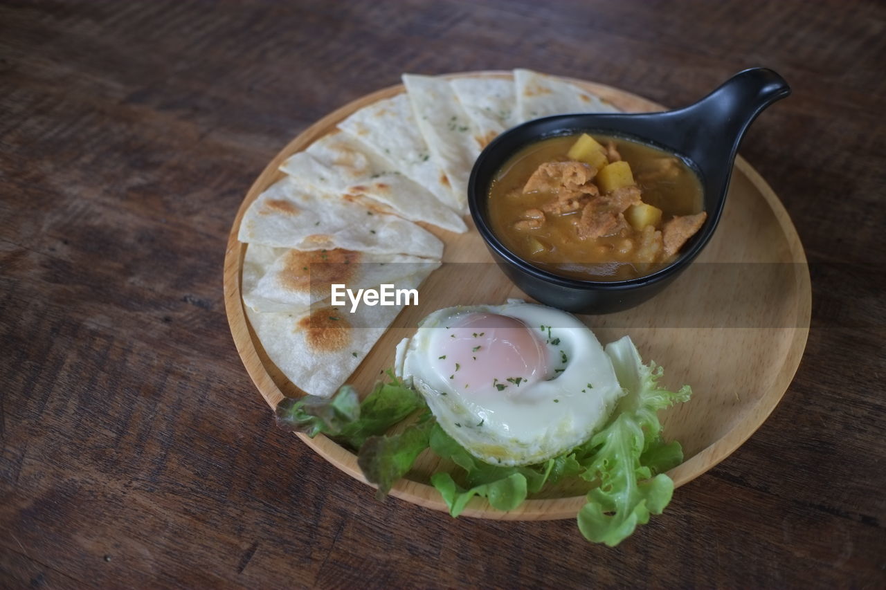 High angle view of food on table