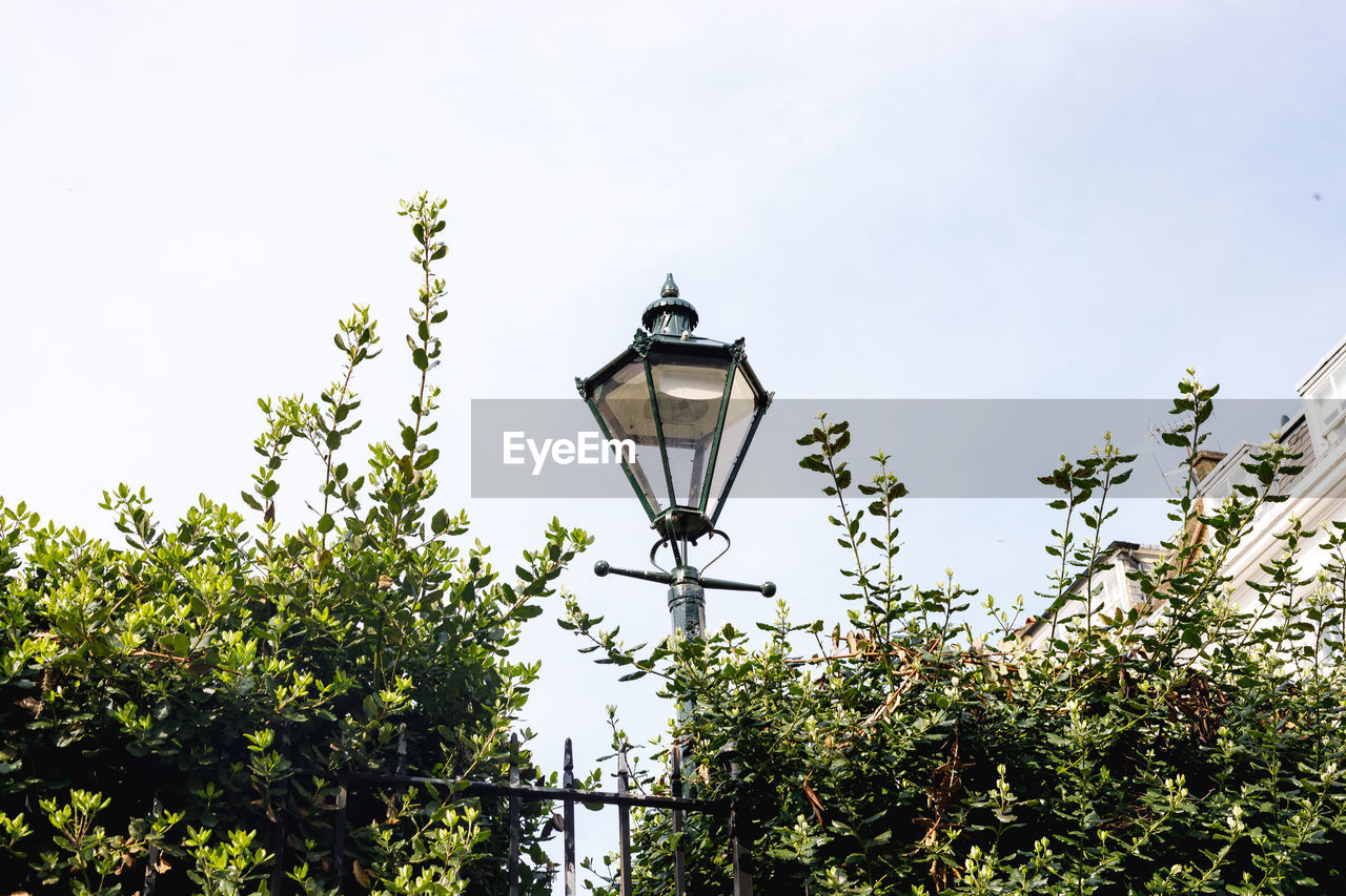 Low angle view of street light against sky