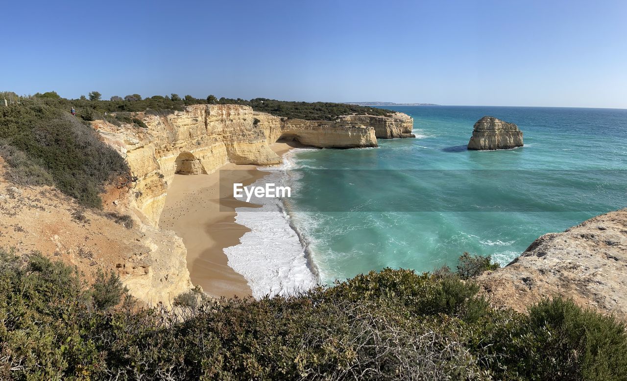 Scenic view of sea against clear sky