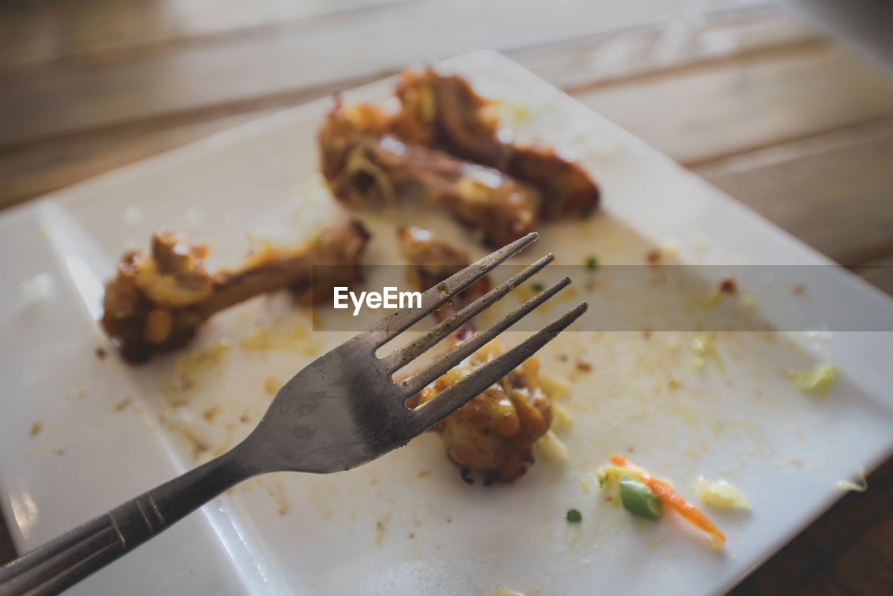 HIGH ANGLE VIEW OF FOOD IN PLATE