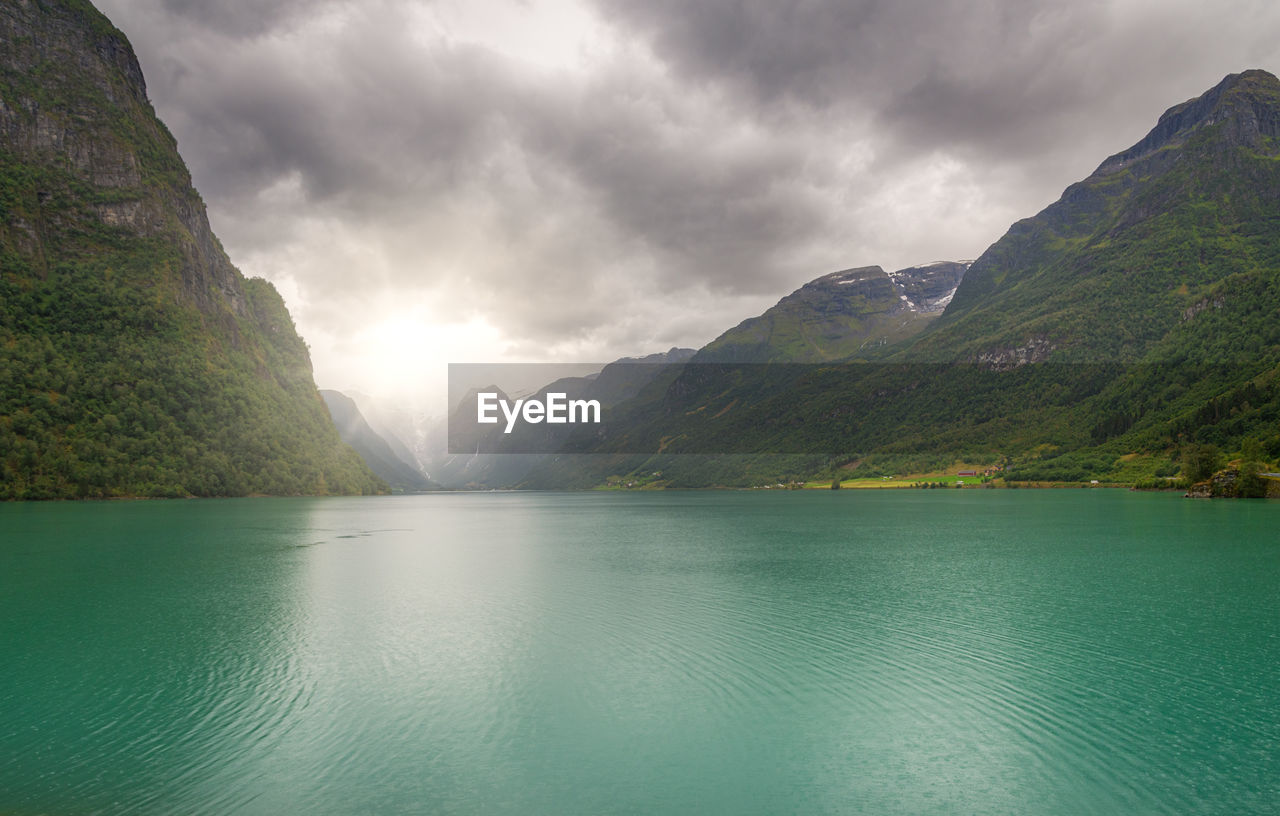 Oldevatnet is a glacier lake along the road to briksdale glacier, norway.