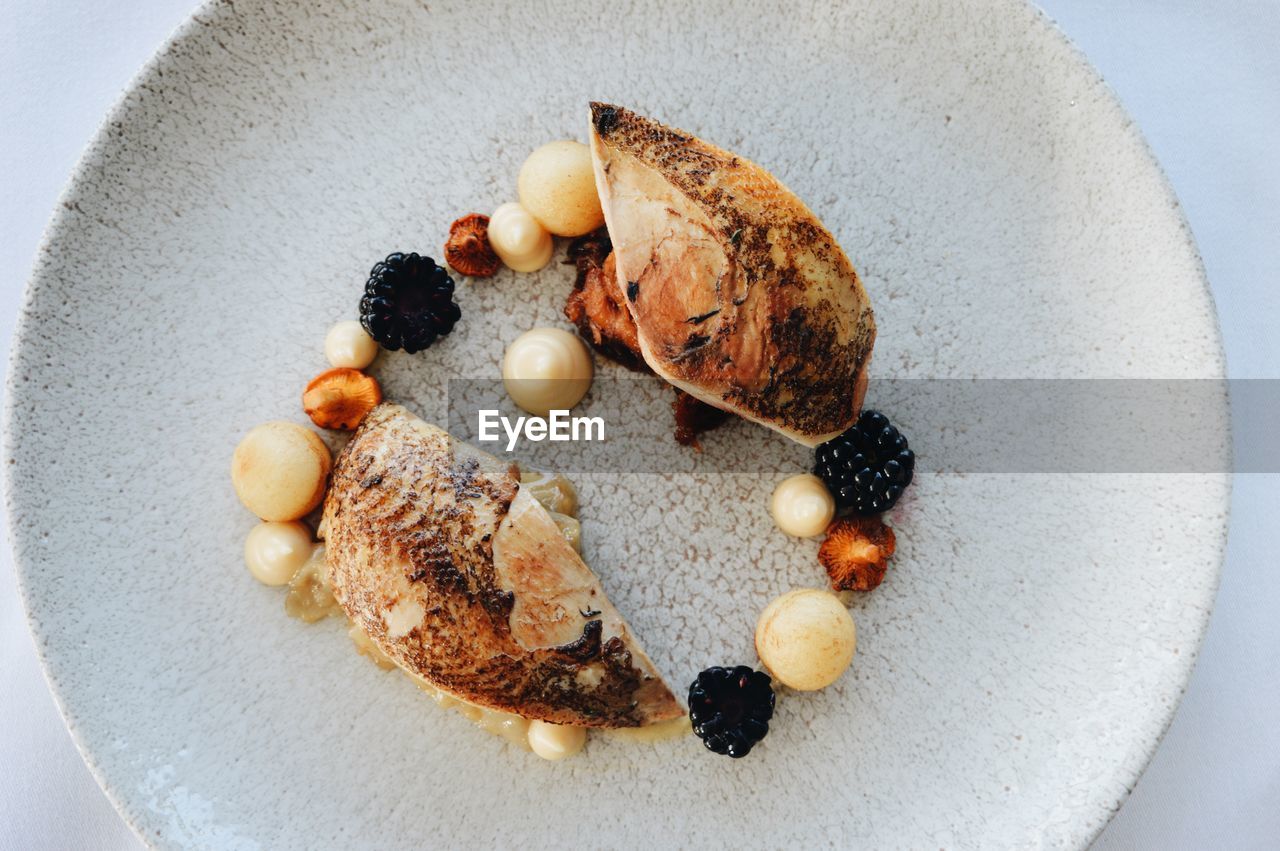 Directly above shot of food in plate on table