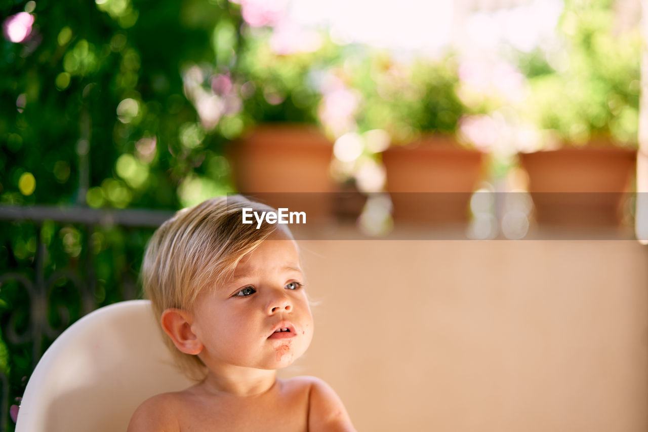 Portrait of cute boy looking away