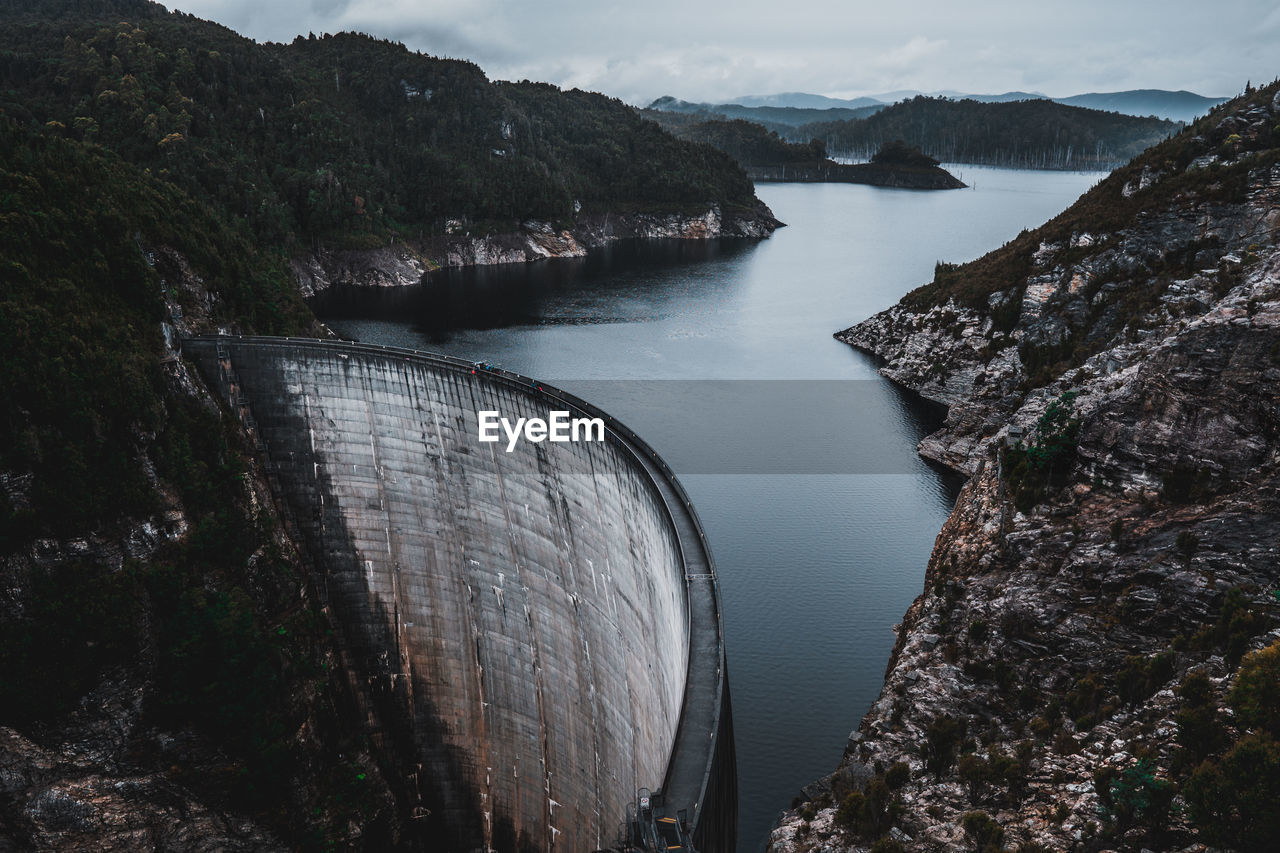 High angle view of dam against sky