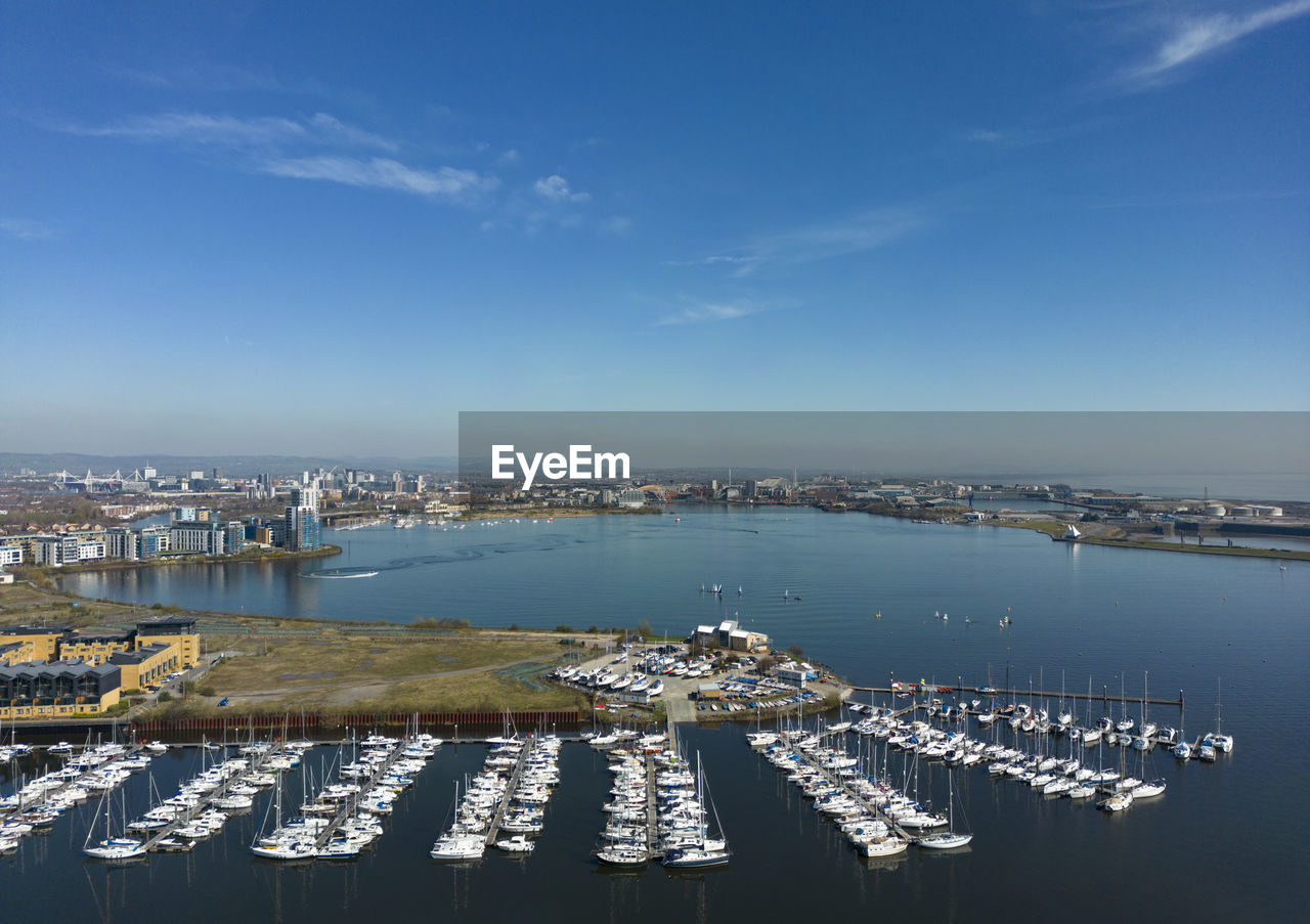 high angle view of city at waterfront