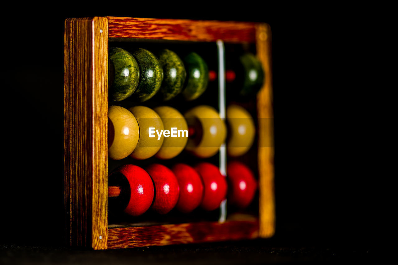 Close-up of abacus against black background