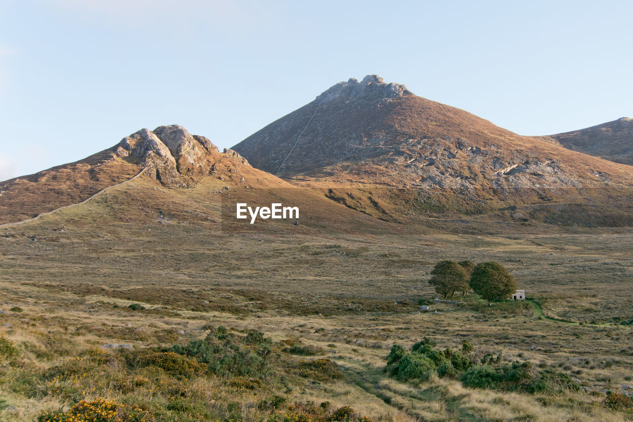 mountain, landscape, wilderness, environment, scenics - nature, sky, land, nature, beauty in nature, no people, ridge, geology, travel destinations, natural environment, non-urban scene, plant, volcano, mountain range, travel, highland, day, grass, desert, outdoors, clear sky, plateau, semi-arid, tranquility, rock, tranquil scene, tourism, nature reserve, sunny
