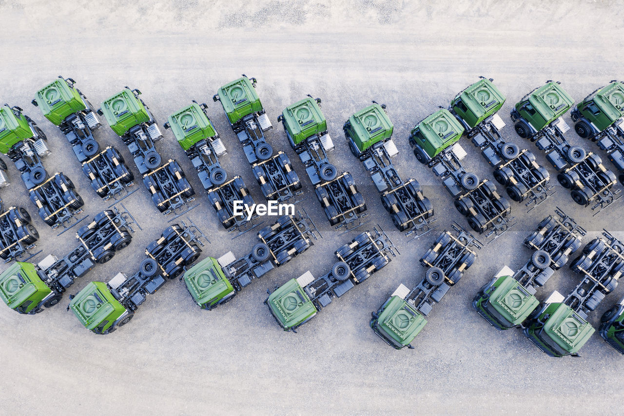 Aerial view of trucks on land