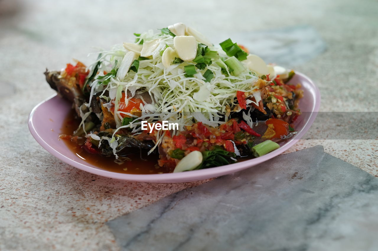 Close-up of food served in plate