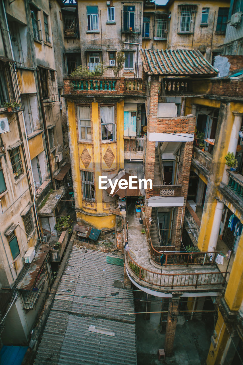 High angle view of residential buildings