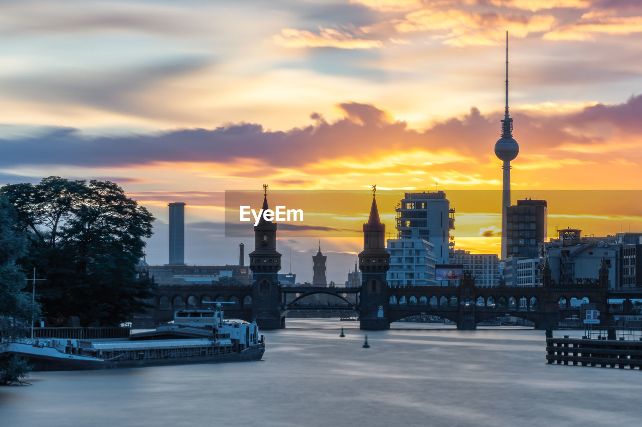 View of city at sunset