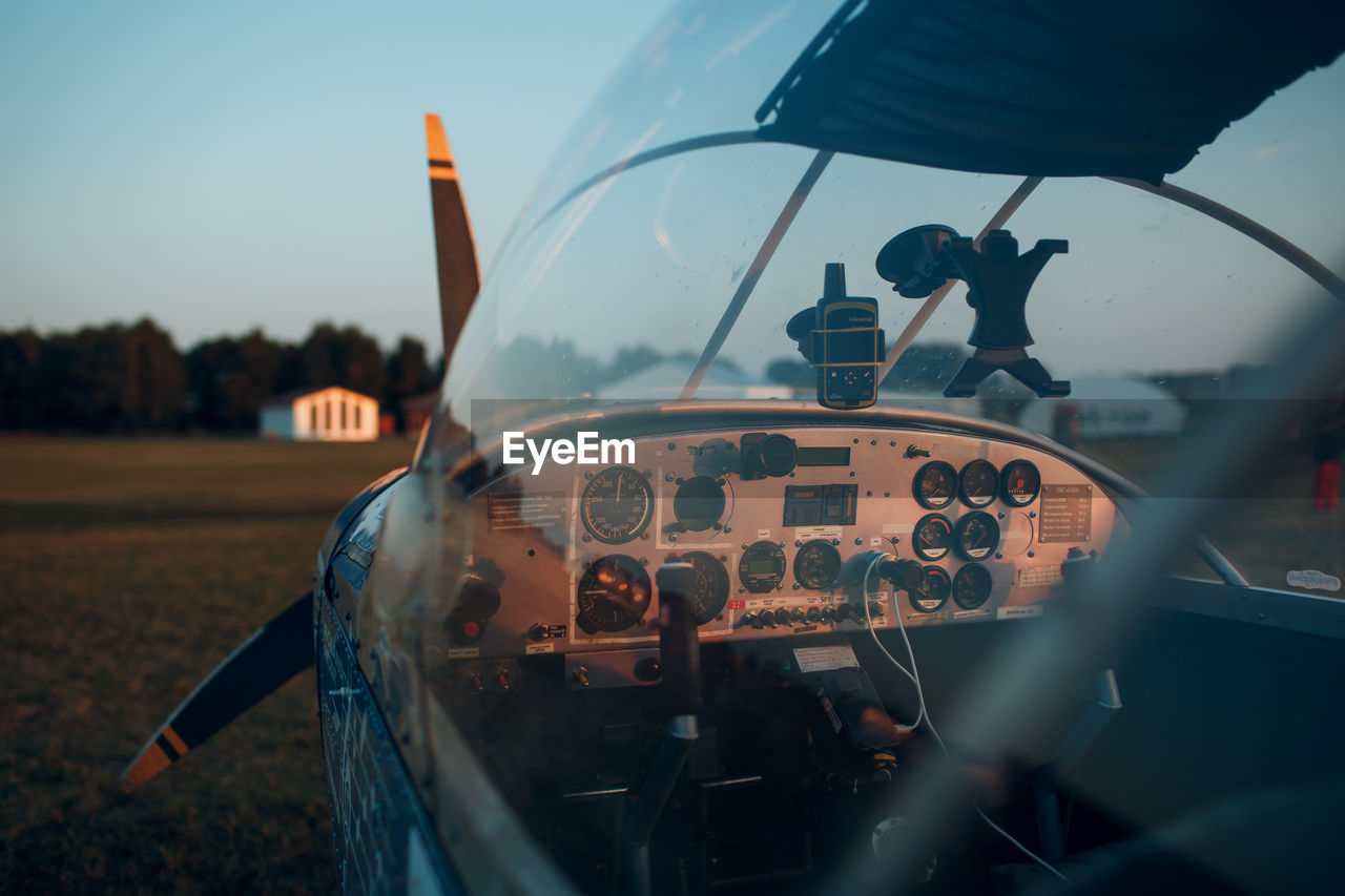 Close-up of airplane cockpit